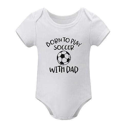 WOOYONGING Born to Play Soccer with Dad Daddy Romper Newborn Girls Romper Short Sleeve Baby Boy Romper White Baby Romper 6-9 Months