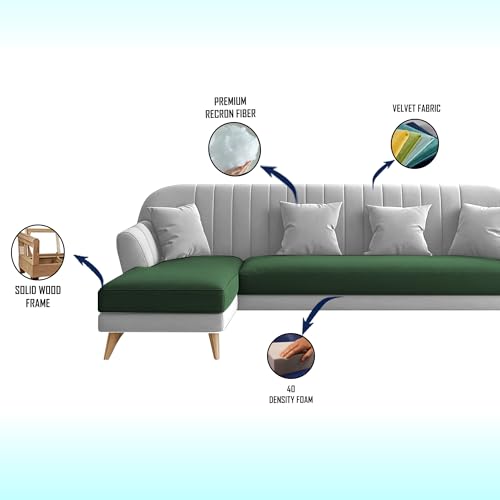 Image of Atticus RHS 6 Seater L Shape Sofa Set for Living Room (Green Grey Fabric) Premium Fabric Sofa Set
