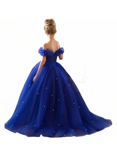 Tulle Flower Girl Dresses for Wedding Sparkly Pearls Girls Princess Ball Gowns Off Shoulder Girls Pageant Dress2
