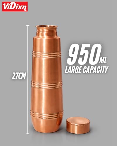 Image of Pure Copper Water Bottle 950ml - Slim & Stylish Ayurvedic Tamra Jal Bottle, Leakproof Screw Cap, BPA Free, 100% Copper Drinking Bottle for Home, Office, Gym & Travel