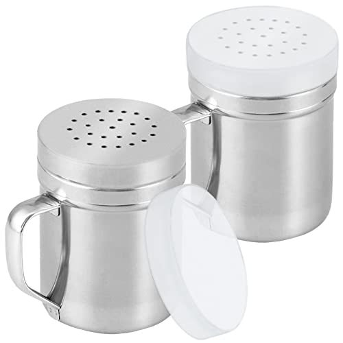 Image of CUSINIUM Metal Salt Pepper Cooking Dredge Shakers - With Handle - Seasonings Spice Shakers With Holes and Lids - 6 Ounce, 2pcs | Style: Medium