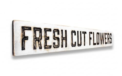 Large Fresh Cut Flowers Sign - (Available in 3 Sizes) Carved in a Solid Wood Board | Rustic Distressed | Farmhouse Style | Handmade in NC