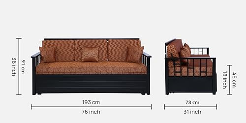 Image of Ubpon 3 Seater Metal Sofa Cum Bed with Hydraulic Storage | Queen Size Sofa Cuma Bed | Metal Sofa Set for Living Room, Guest Room D10 Multi Brown Sofa Queen