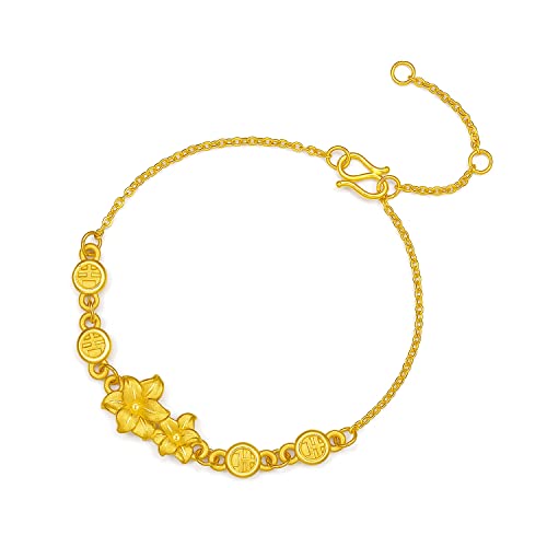 24K Solid Gold Bracelet for Women, Real Pure Gold Jewelry Golden Dainty Flower Gold Bracelet for Men Girlfriend