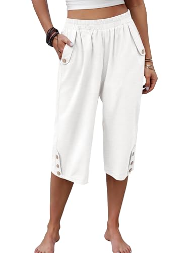 Image of ANRABESS Womens Wide Leg Capri Pants Elastic Waist Casual Loose Lounge Trousers 2026 Summer Flowy Beach Vacation Clothes