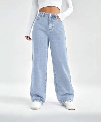 Image of KOTTY Women's High Rise Wide Leg Jeans|Cotton Blend Straight Fit Denim|Trendy Comfortable Casual Wear