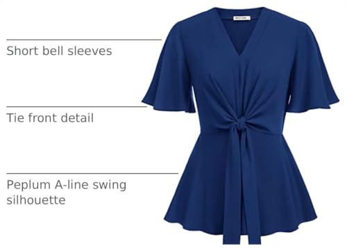 Image of GRACE KARIN Women's Elegant V-Neck Tie Waist Flowy Peplum Shirt Tops