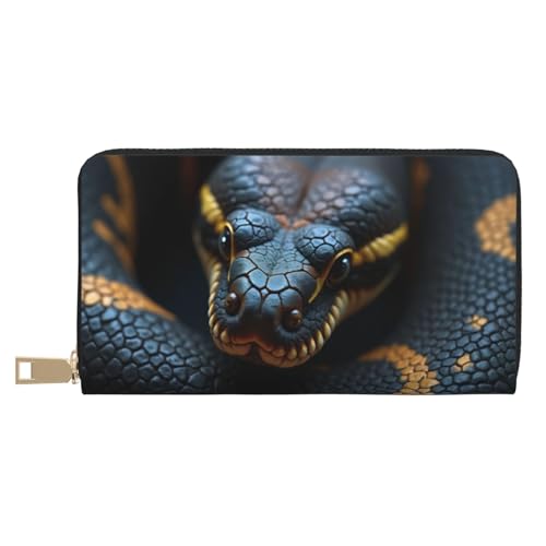 Wallet Women - Realistic Black Snake Print Leather Wallet for Women with Zipper, Cute Bifold Long Ladies Wallets