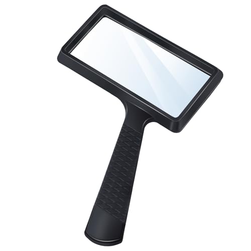 5X Rectangle Reading Magnifier, Large Handheld Magnifying Glass Scratch Resistant Glass Lens Seniors Reading, Hobbies, Repair, Observation(Black)