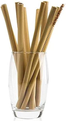 Organic Bamboo Straws with Coconut Fiber Brush 20cm 8" Drinking Biodegradable Reusable Kids and Adults - Set of 10 Assorted Sizes - Handcrafted Natural Alternative to Plastic By ROYZAZA