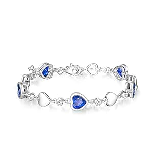 Carleen September Birthstone Bracelet 925 Sterling Silver Created Blue Sapphire Bracelet for Women Heart Shape Station Tennis Bracelet Gemstone Christmas Gift Jewelry for Girls Wife Mom