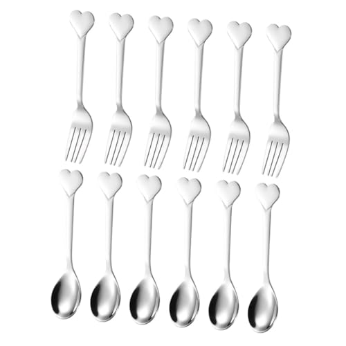GRIRIW Valentines Spoons 12pcs Set of Eating Spoons Forks Multi-function Fork Cake Home Decor