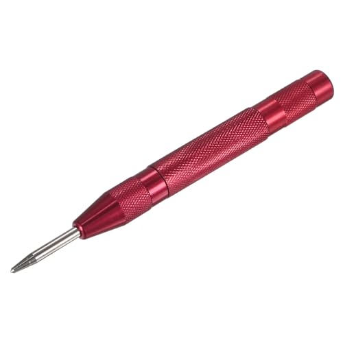 M METERXITY 1-Pack Automatic Center Punch, 133mm High Speed Steels Spring Loaded Nail Punch Tool for Steel Plate/Wooden Board/Glass, Adjustable Impact Punch Window Breaker Tool [Red]