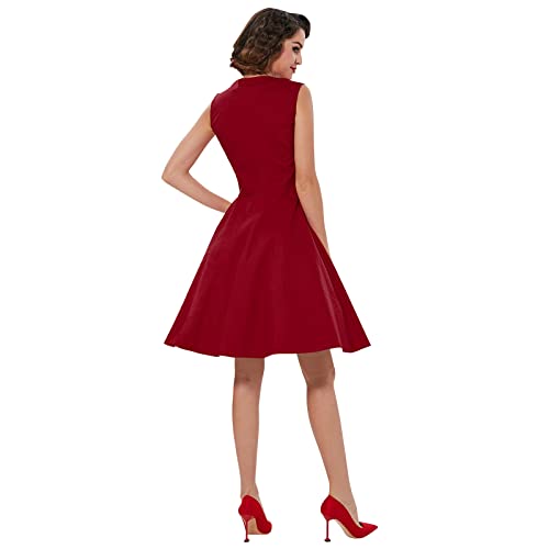 Image of KILLREAL Women's Vintage Polka Dot Print A-Line Pin Up Style Sleeveless Cocktail Party Casual Dress