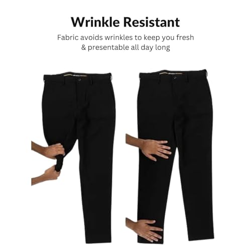 Image of Men's Chinos Stretchable Trousers with Expandable Waist - Lycra Cotton Blend Formal Casual Pants | Skin Friendly Solid Regular Fit