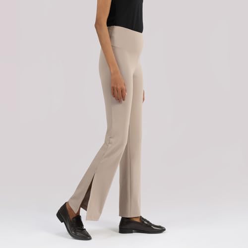 Image of BlissClub Women's Comfort Fit Mid Rise Ultimate Slit Flare Pants - Lite Tall |Above 5'5 | Stylish Slits | Stretchy | Comfortable | Back Pocket