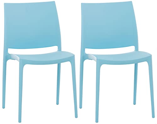CLP Lot De 2 Chaises D'Extérieur Empilables Maya en Plastique I Chaise De Balcon Résistante Aux UV, Couleur:Bleu Clair