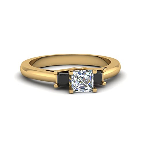 Image of Choose Your Gemstone Three Stone Princess Diamond CZ Engagement Ring Yellow Gold Plated Princess Shape Side Stone Engagement Rings Minimal Surprise Gifts for Ladies US Size 4 to 12