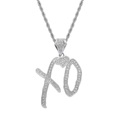 APIUWOXE Unisex Hip Hop XO Letter Pendant Necklace for Women & Men Fashion Cubic Zirconia Exaggerated Hip Hop Rock Trendy Gift Creative Jewelry Silver