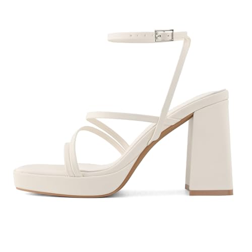 Image of Shoe'N Tale Platform Heels for Women Strappy Block Chunky Heels Square Toe Ankle Buckle Sandals