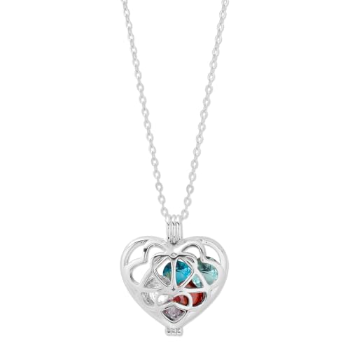 EVE'S ADDICTION Sterling Silver Personalized 6mm Round Simulated Birthstone Heart Caged Locket (16