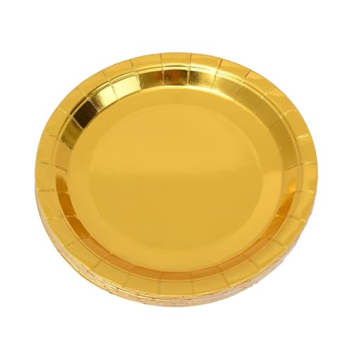HOOWIFFY 25 Piezas de Platos de Papel Dorados Desechables para Fiestas de Cumpleaños, Ligeros y Compactos, Ideales para Suministros y Decoración