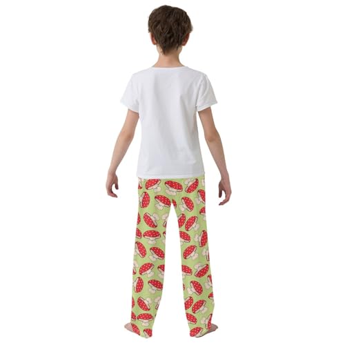 Red Mushrooms Boys Long Pants Soft Trousers Elastic Waist Kids Lounge Bottoms with Pockets S-XL3