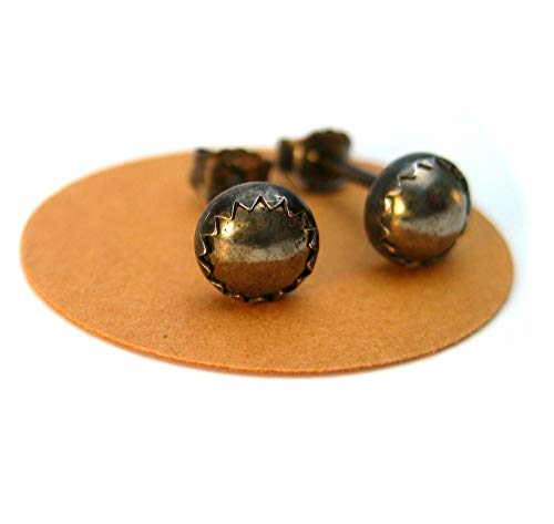 Pyrite Earrings Studs Mens Black and Brown in Oxidized Sterling Silver