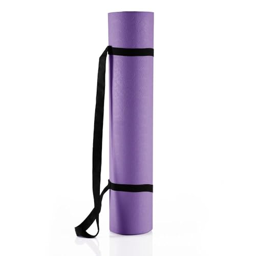 Image of Wakefit Yoga Mat | Anti Slip Double Layered | 72 X 24 inch | 6 mm Thick | Purple & Black Mantra | With Strap