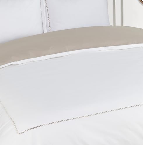 Majestic Giftware Madison Linen 6 Pcs Queen Size Duvet Bedding Set (BL54-Q) | Normandy - Taupe 400 TC 100% Cotton Sateen | 1 Fitted Sheet, 1 Duvet, 4 Pillowcases - Noble Collection