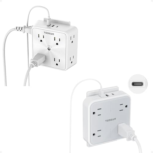 Surge Protector Outlet Extender, TESSAN Multi Outlet Splitter with 3 USB Wall Charger (1 USB C Port), Multiple Expander for Travel, Home, College Dorm Room