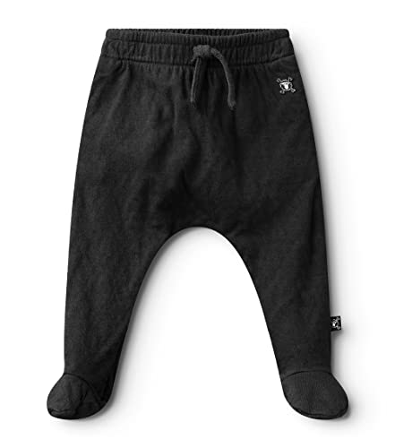 Image of NUNUNU Baby Footed Baggy Pants. Unisex Cotton Harem Bottoms, for Newborn Girls and Boys, Black, NB