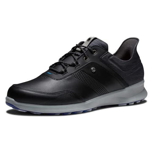 FootJoy Tênis de golfe masculino Stratos Previous Season Style, Preto/Azul Jay, 41