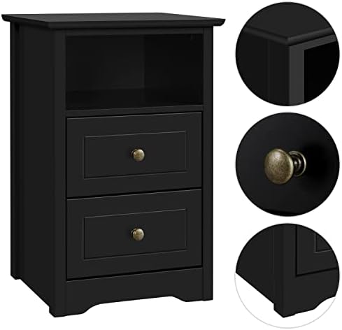 Yaheetech 2Pcs Bedside Cabinets, Black Bedside Tables with 2 Storage Drawers & Smooth Drawer Slides, Wooden Side Tables Set of 2 for Living Room, Bedroom Furniture, Easy Assembly