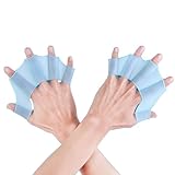 Waltonalice Schwimmhandschuhe Schwimmpaddels Hand Fingerpaddles Silikon-Handschwimmflossen Swim Glove Wassersport Handflossen Schwimmzubehör für Erwachsene und Kinder Blau(Kinder) S