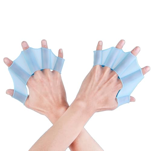 Waltonalice Guantes de natación remo para nadar, aletas de silicona para deportes acuáticos, aletas de natación para adultos y niños, color azul (adulto) L