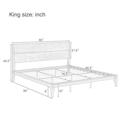 Image of Merax King Size Bamboo Platform Bed Frame with Tall Headboard, Espresso | Mid-Century Modern Solid Sustainable Bedframe King-Size, Wood Slat Support, No Box Spring Needed, Easy Assembly, Noise Free
