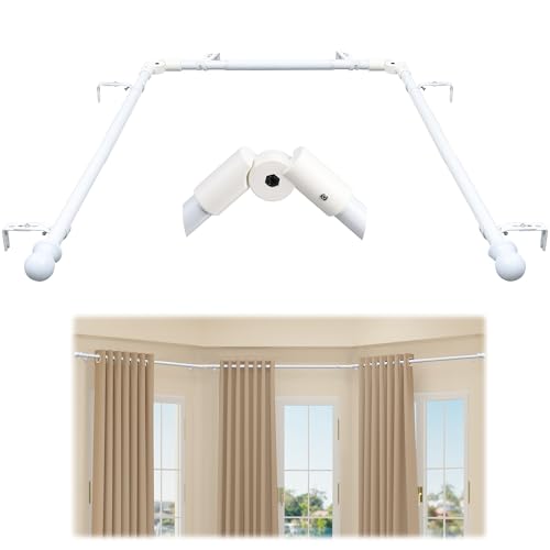 Bay Window Curtain Rods White U-shaped Curved Adjustable Curtain Rods for Windows 59 to 184 Inches 1 Inch Renter Friendly Heavy Duty Curtain Rods for Bedroom Living Room Curtains