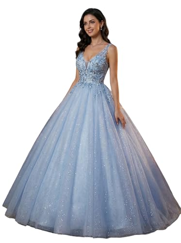 Image of Women's Beading Sweetheart Ball Gown Tulle Layed Long Quinceanera Dress