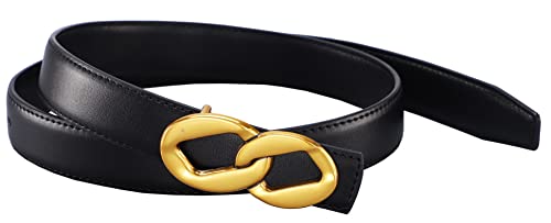 Womens Thin Belts Skinny Leather Dress Belt, Gold Double Ring Buckle for Jeans Pants3