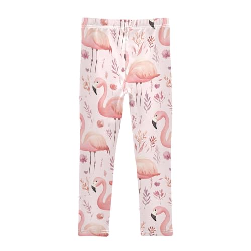 Wusikd Cute Pink Flamingo Girls' Leggings Toddler Doodles Crown Kids Yoga Pants Dance Active Tights 4T2