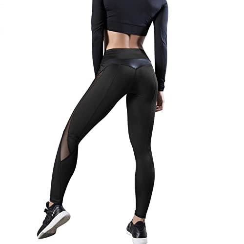 SHITOUJI Damen Sports Leggings Sexy Fashion Mesh Hohe Taille Blickdicht Sportleggins Yogahose Leggins Workout Tights Traininghose Strumpfhose Gym Fitnesshose Laufhose Jeggings Lang Cover