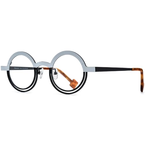 Image of FONEX Colorful Pure Titanium Glasses Frame Women Retro Round Eyeglasses