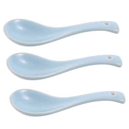 DONFAMDS 3 Piezas cuchara de cerámica cucharas de iniciacion cucharas para aperitivos cucharas soperas cucharas ramen Porcelana servicio mini cuchara de avena de cerámica cucharada Sky-blue