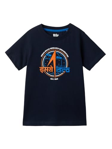 Image of The Souled Store Official ISRO: Official Logo Boys and Mens Regular Fit Graphic Printed Half Sleeve Cotton Blue Color T-Shirt