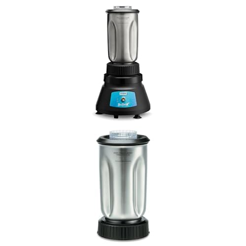 Bundle of Waring Countertop Bar Blender, BevBasix™ Light Duty with 32 oz Stainless Steel Container + Waring Commercial CAC37 Complete Stainless Steel Container with Blade and Lid, 32-Ounce,Silver