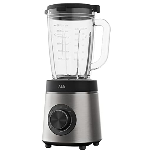 AEG TB6-1-6ST Batidora de vaso, Potencia 1400W Jarra de Vidrio 1.75L sin BPA, 6 cuchillas revestidas de titanio, 3 programas predefinidos, Apta Lavavajillas, Acero inoxidable