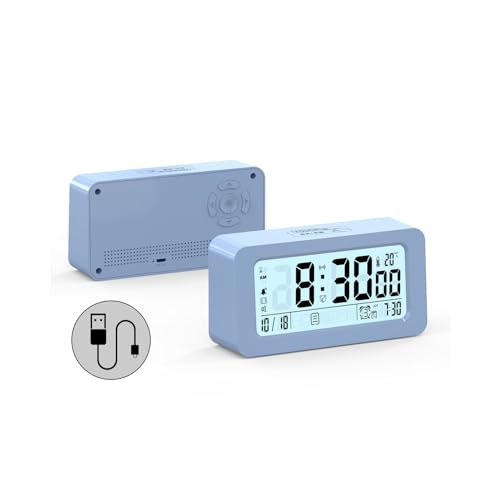 WEYIMVTO Reloj Despertador Digital LED Despertador con alimentación de Red o Pilas, Ideal for dormitorios y oficinas, Personas Que Duermen profundamente.(Blue,Rechargeable Model)