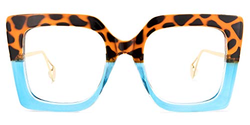 Image of Zeelool Chic Oversized Thick Square Blue Light Blocking Glasses for Women Qatar ZOP01892-06 Tortoise /Blue