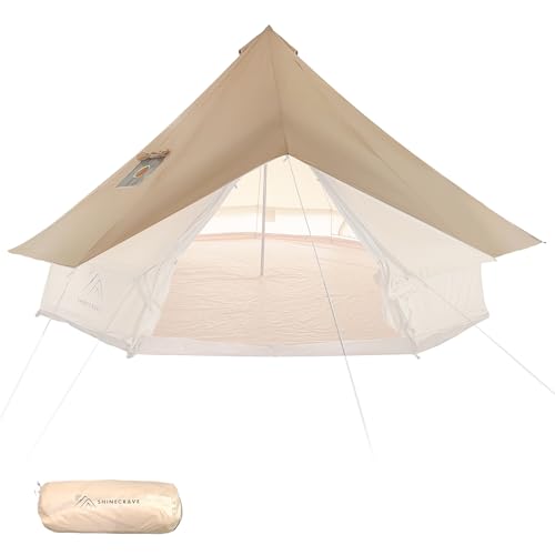 Bell Tent Rain Cover with Stove Jack and Roof Vents for Camping,Waterproof,PU5000,Glamping Bell Tent Rain Fly with Stove Jack,4 Season,(Beige, for 16.5ft(5m) Size)